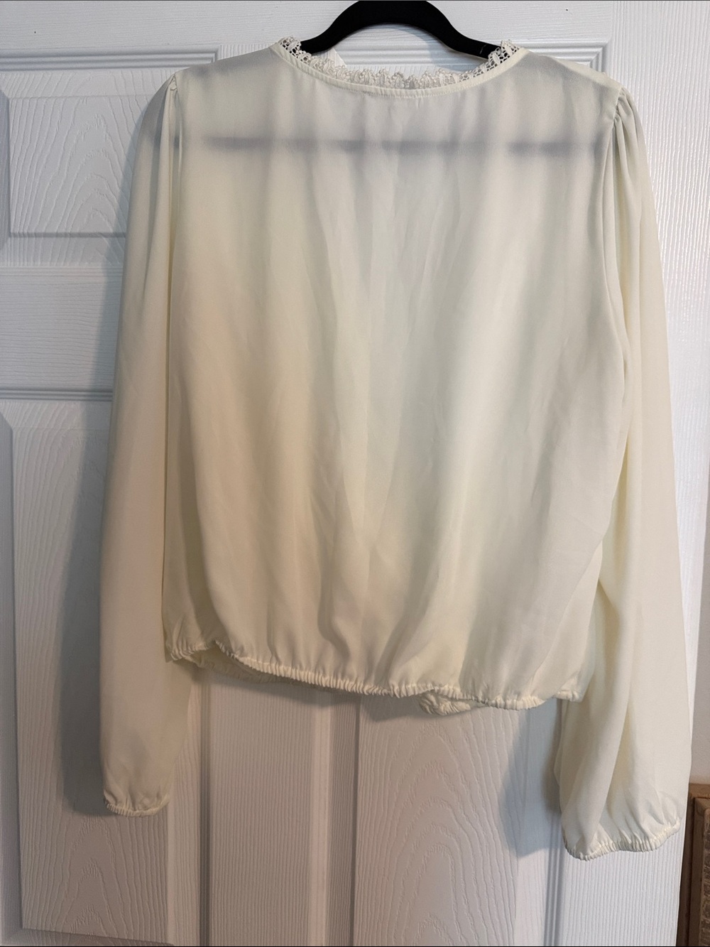 Ivory Lace-Trim V-Neck Blouse - Women Tops - Picture 6 of 6